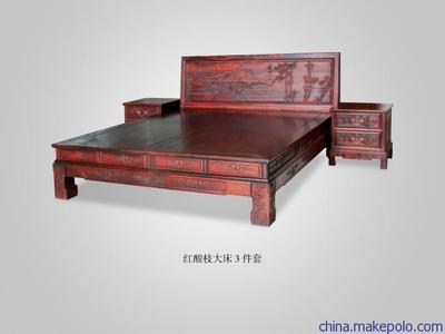 上海 精品红木家具红酸枝大床3件套